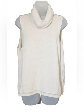 Garnet Hill Sleeveless Cowl Neck Linen Organic Cotton Knit Top Womens M Cream